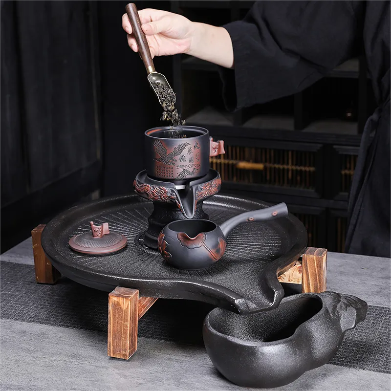 【茶具就找容山堂】升級大容量300cc，匠心獨運，茶道傳承－紫陶時來運轉功夫茶具。