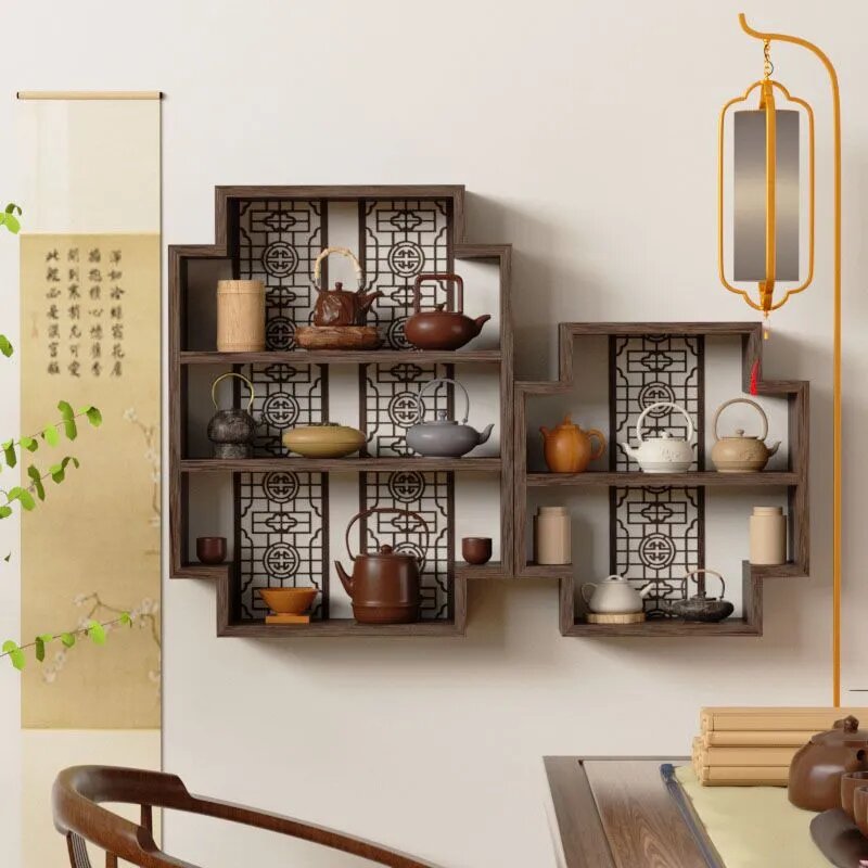 【純手工匠製｜桐木博古架】古風壁掛式博古架，三層輕量不占空間，防潮抗菌又實用，輕鬆展示收藏，擺茶具、香氛、收藏小物都完美！